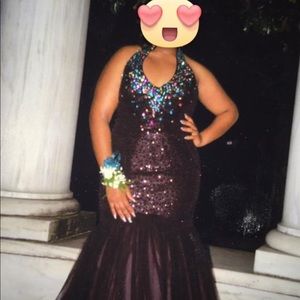 Black and teal prom dress
